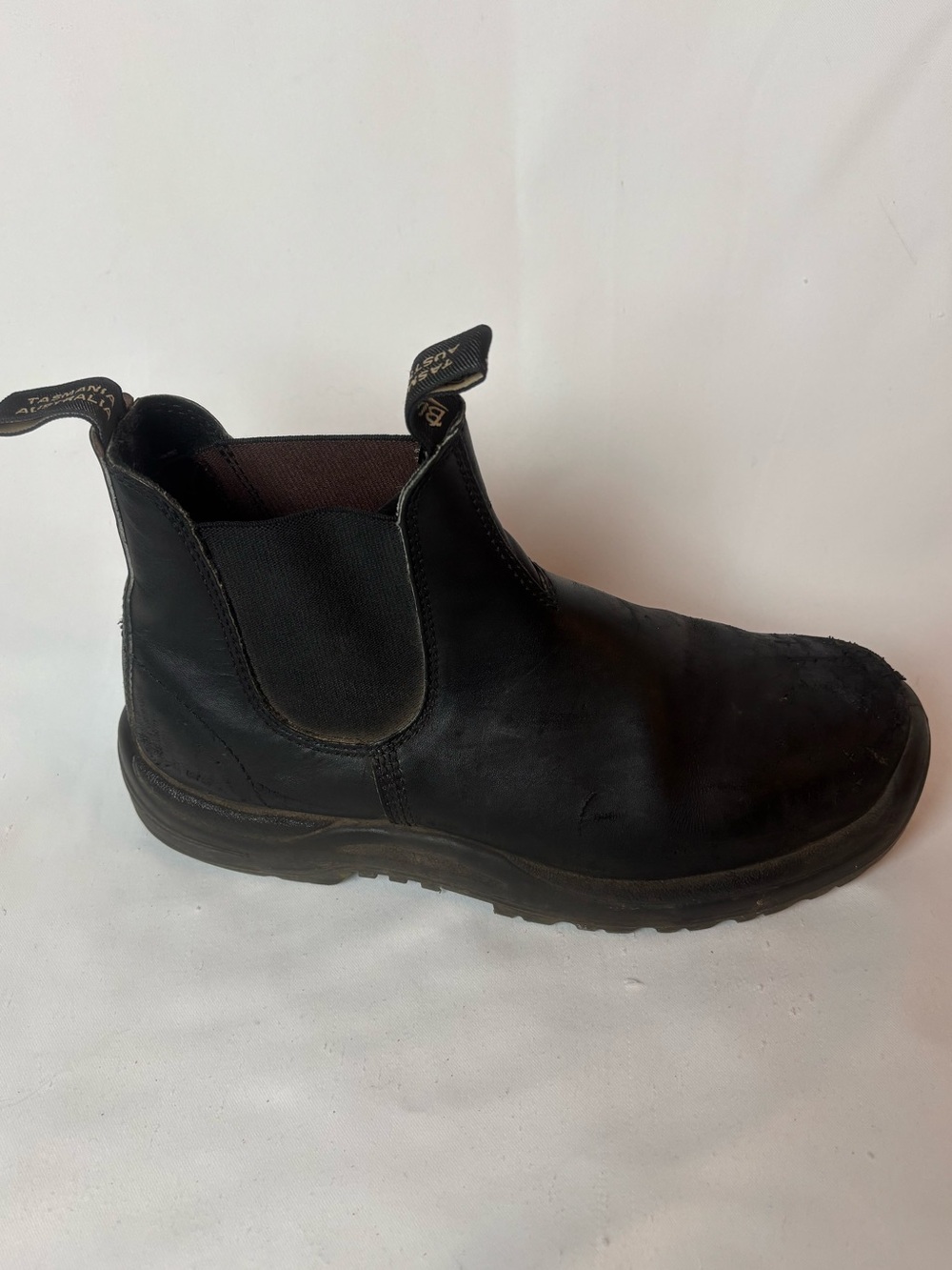 Blundstone Steel Toe Slip-On Elastic Side Boots Kick Guard Black Sz 9.5 US 10.5